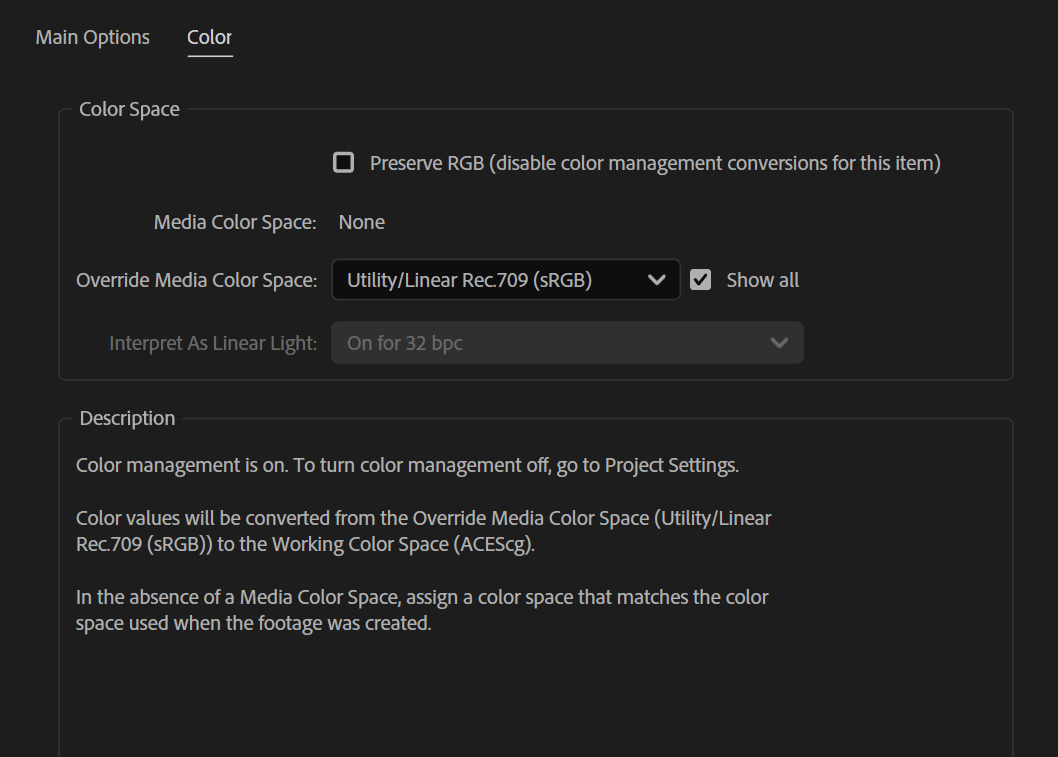 Interpret Footage for EXR sequences